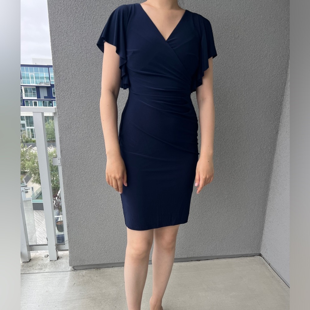 Ralph Lauren Navy V Neck Cocktail Dress US2